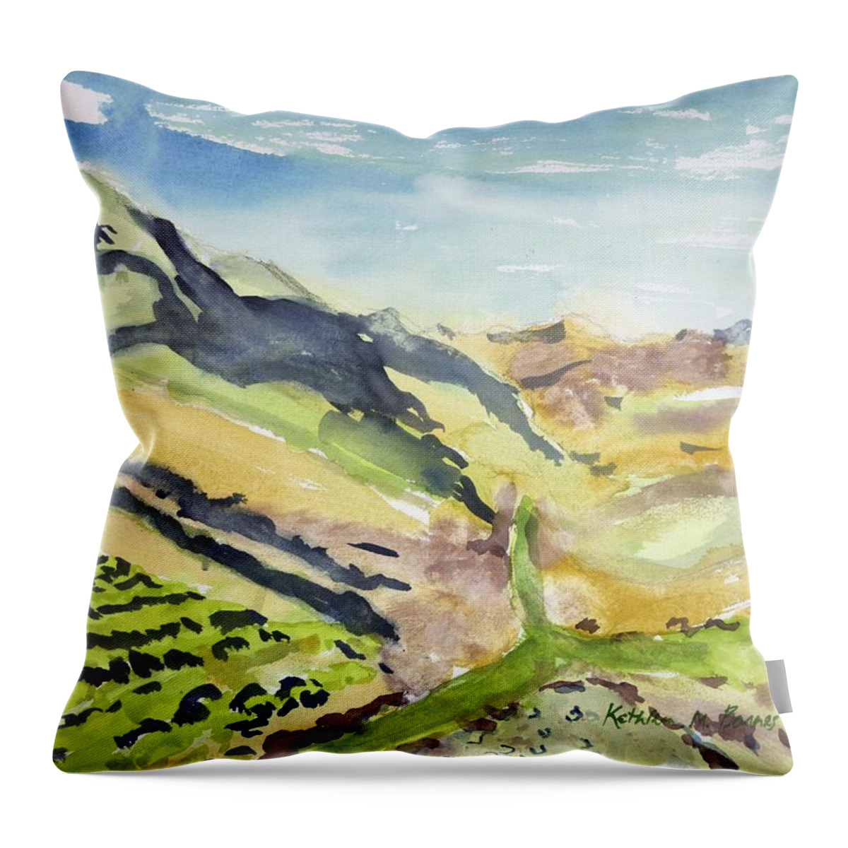  Throw Pillow featuring the painting Abstract Hillside by Kathleen Barnes