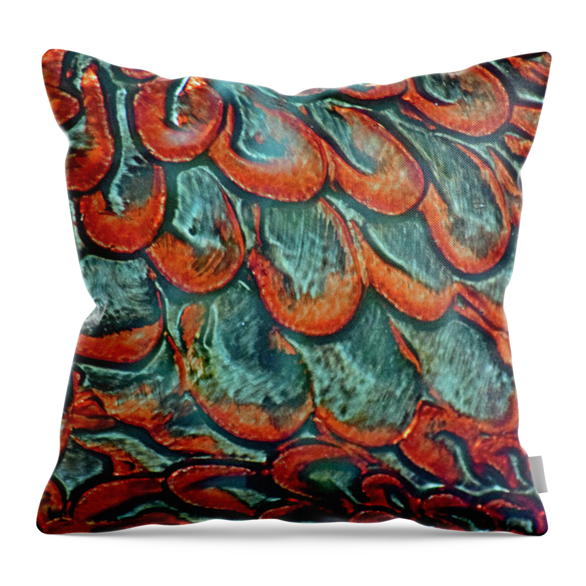 Abstract In Copper And Blue Throw Pillow featuring the digital art Abstract in Copper and Blue No. 7-1 by Sandy Taylor