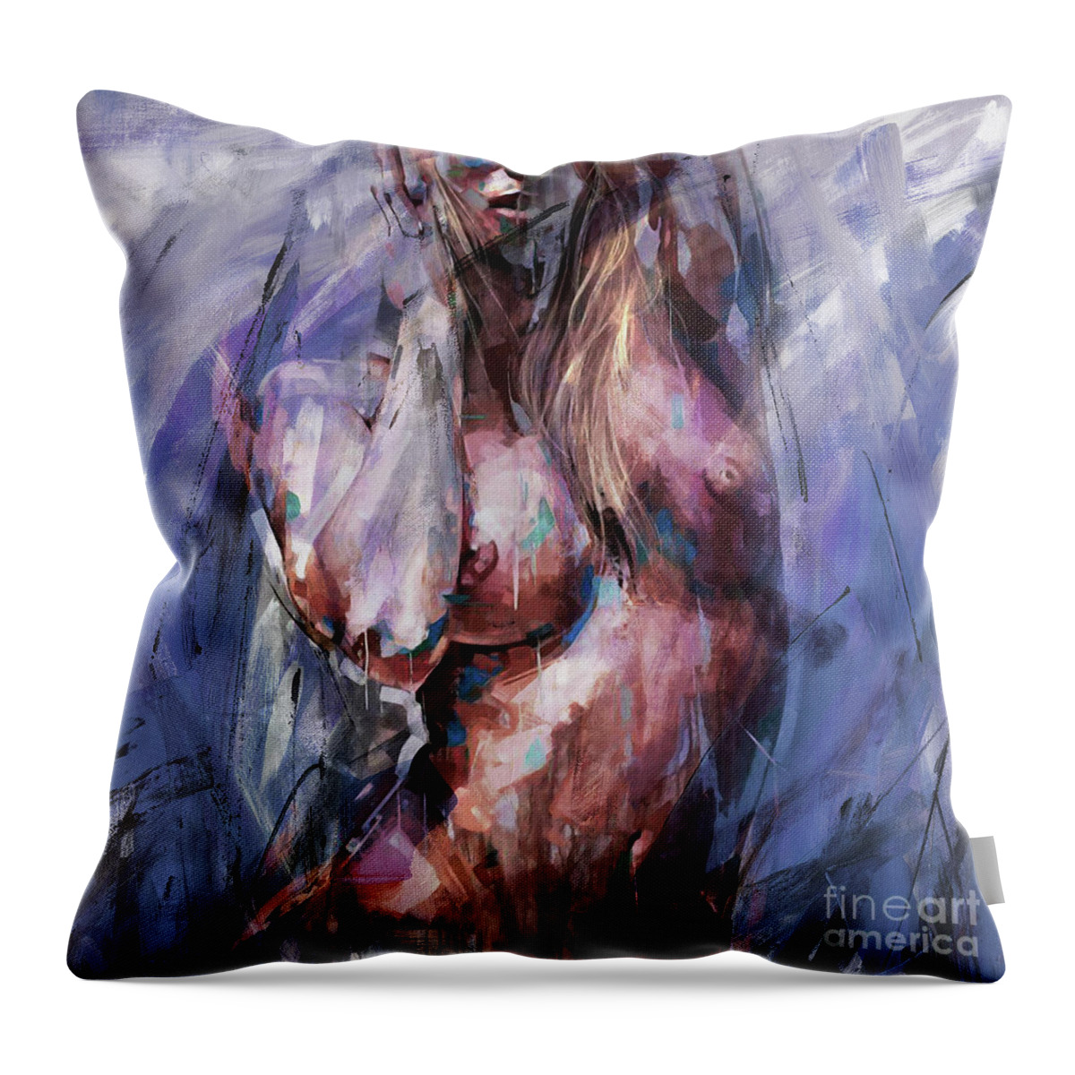 Sexy Throw Pillow featuring the painting abstract Nude woman 01 by Gull G