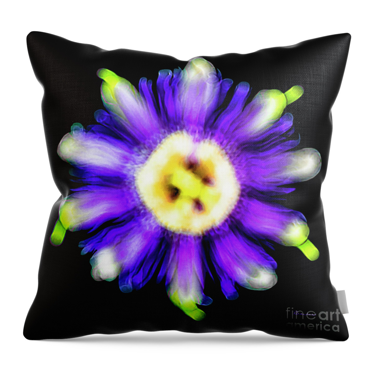 Abstract Throw Pillow featuring the photograph Abstract Passion Flower in Violet Blue and Green 002a by Ricardos Creations