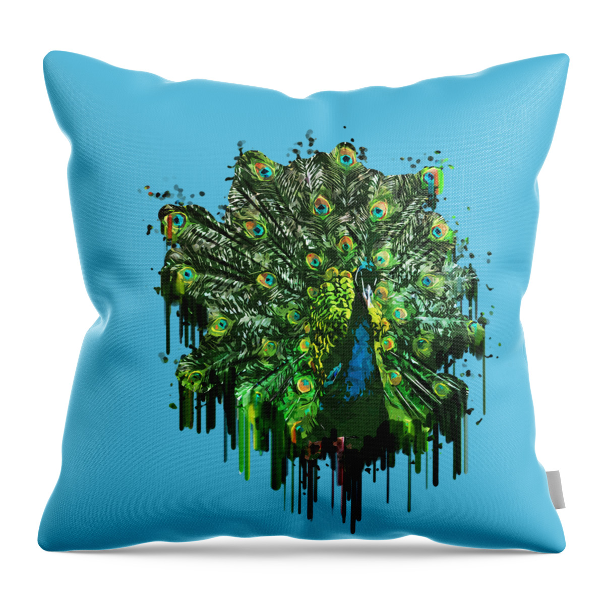 Abstract Peacock Throw Pillow featuring the painting Abstract Peacock Acrylic Digital Painting by Georgeta Blanaru