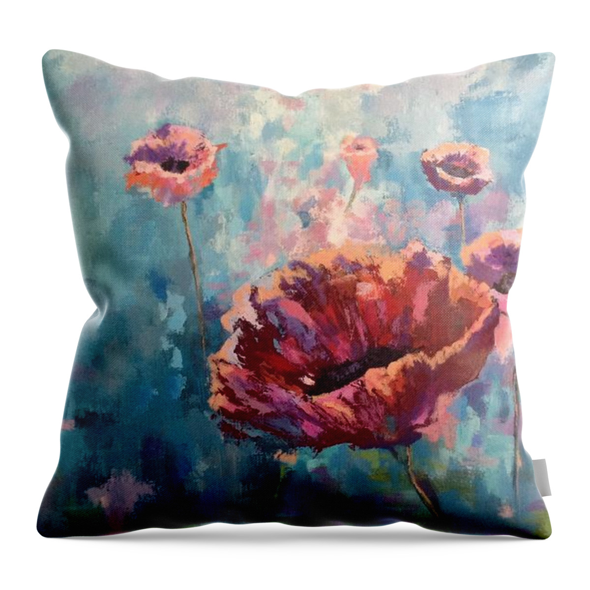 Abstract Flower Throw Pillow featuring the painting Abstract Poppy by Kathy Laughlin