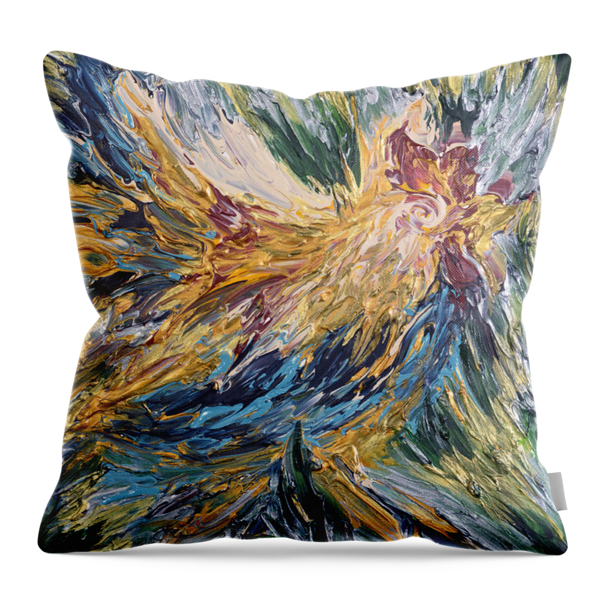 Abstract Throw Pillow featuring the painting Abstract Guam Rooster by Michelle Pier