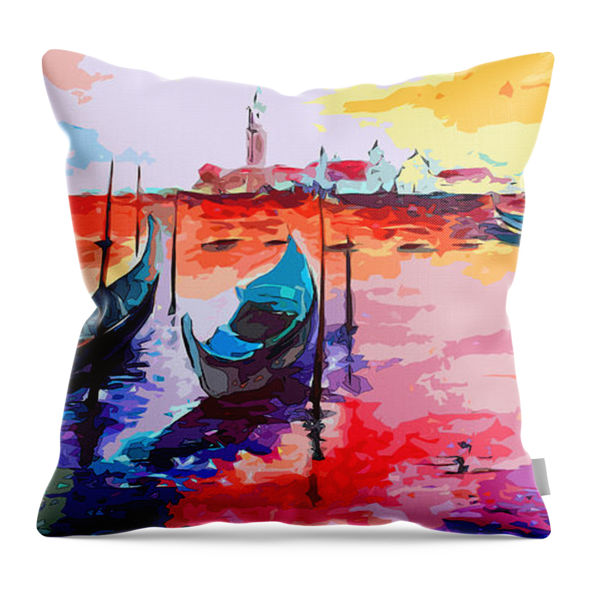 Abstract Throw Pillow featuring the painting Abstract Venice Gondolas by Ginette Callaway