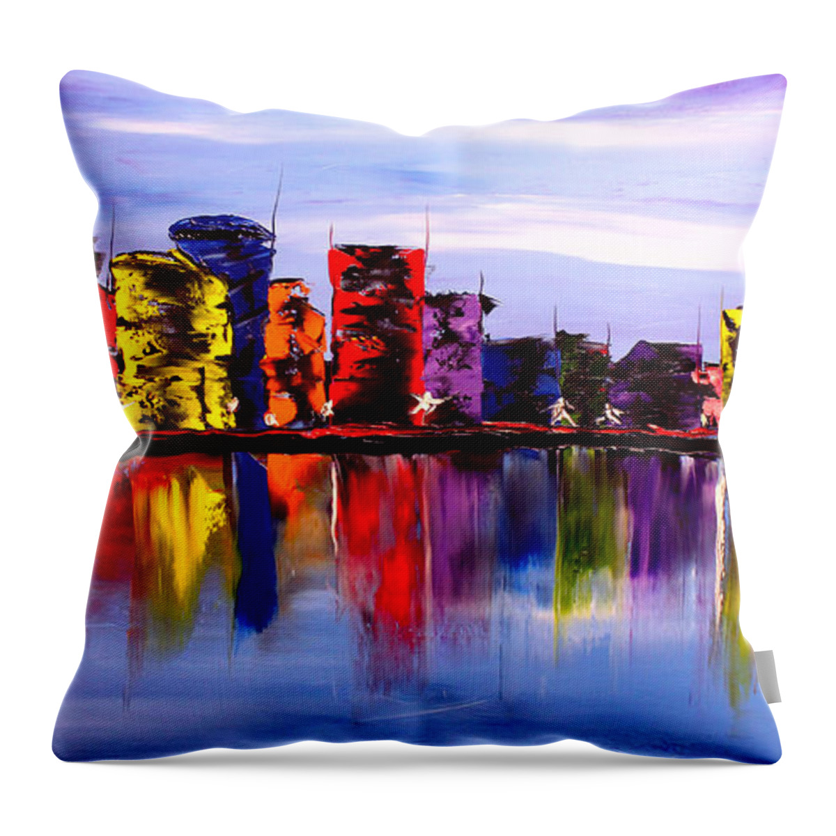 Throw Pillow featuring the painting Abstract World Of Portland #3 by James Dunbar