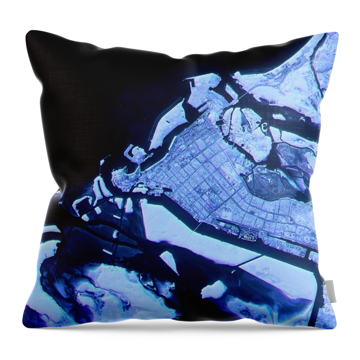 Abu Dhabi Throw Pillow featuring the digital art Abu Dhabi Abstract City Map Satellite Image Blue Detail by Frank Ramspott