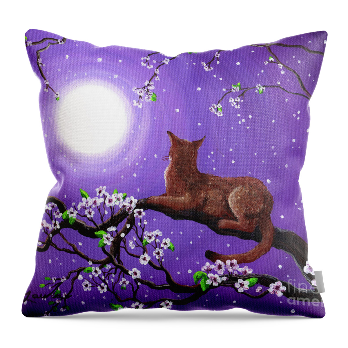 Zen Throw Pillow featuring the painting Abyssinian in Amethyst Moonlight by Laura Iverson