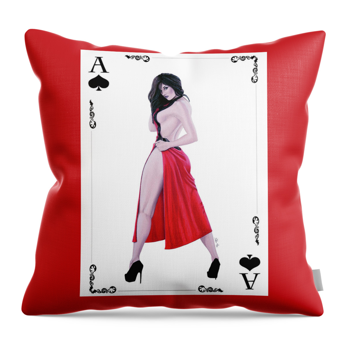 Joe Ogle Throw Pillow featuring the pastel Ace of Spades by Joseph Ogle
