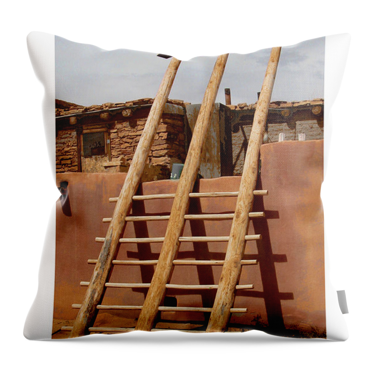 Native Americans Throw Pillow featuring the photograph Acoma Ladder by R Thomas Berner