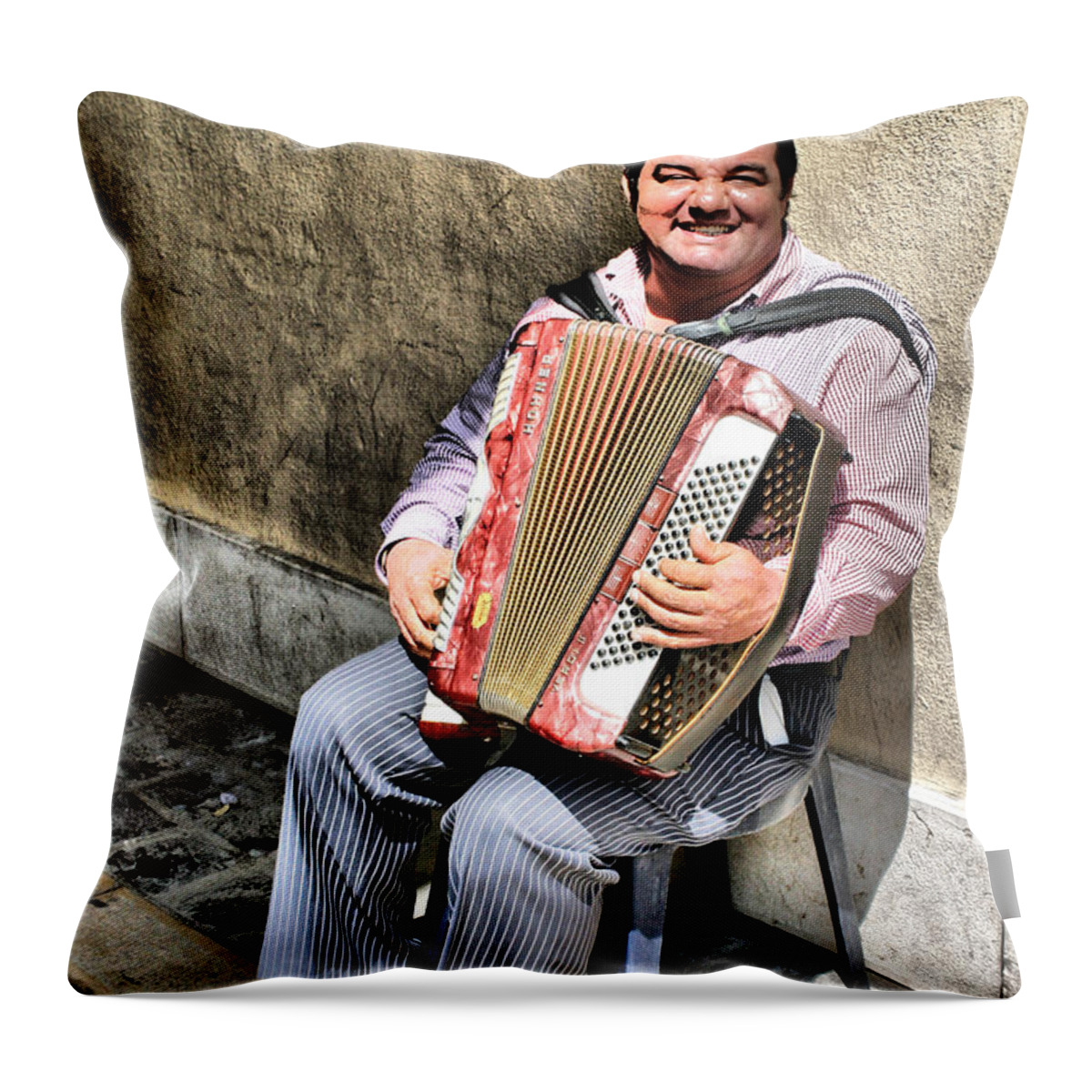 France Throw Pillow featuring the photograph Acordion Player by Greg Sharpe