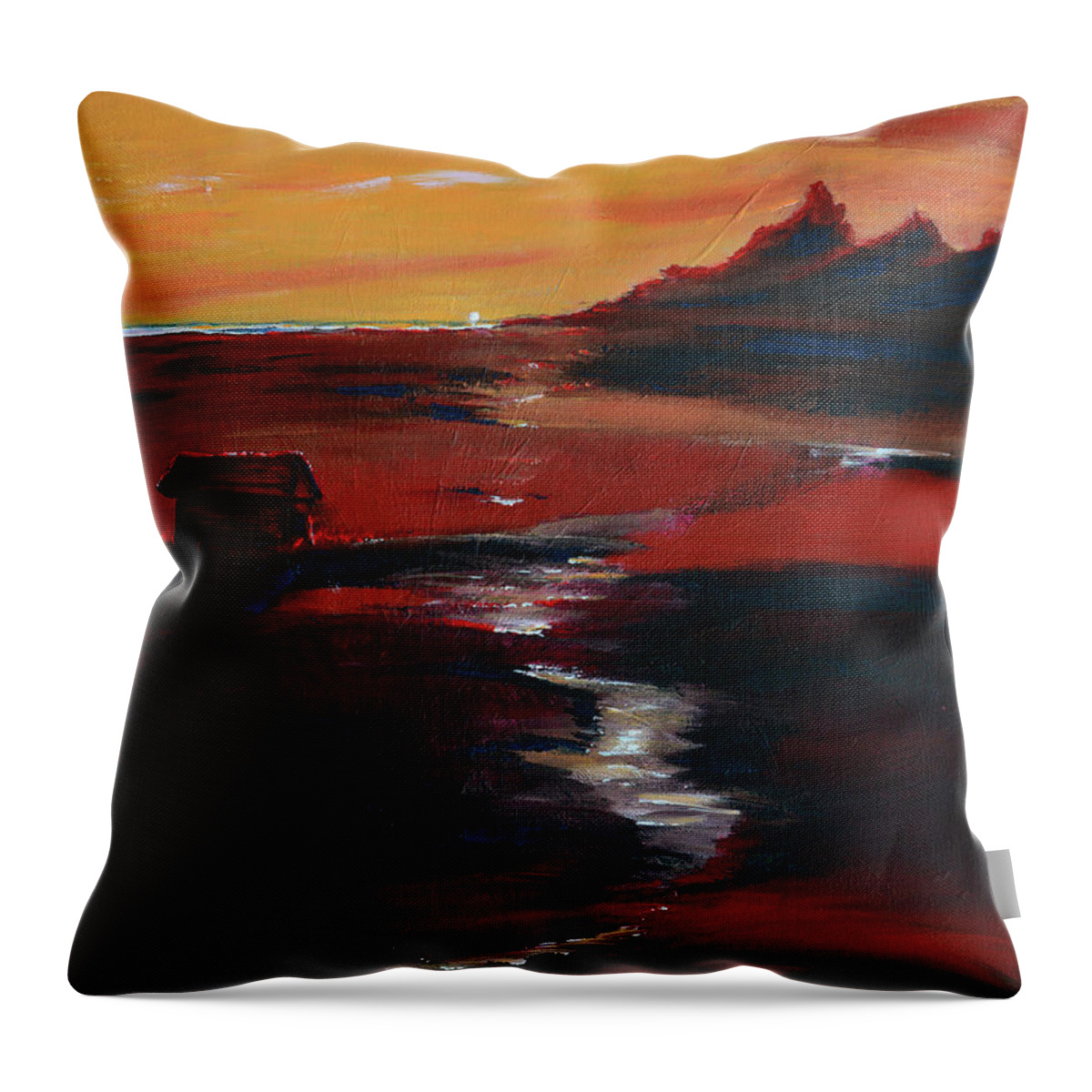 Landscape Throw Pillow featuring the painting Across Amber Fields To The Sea by Donna Blackhall