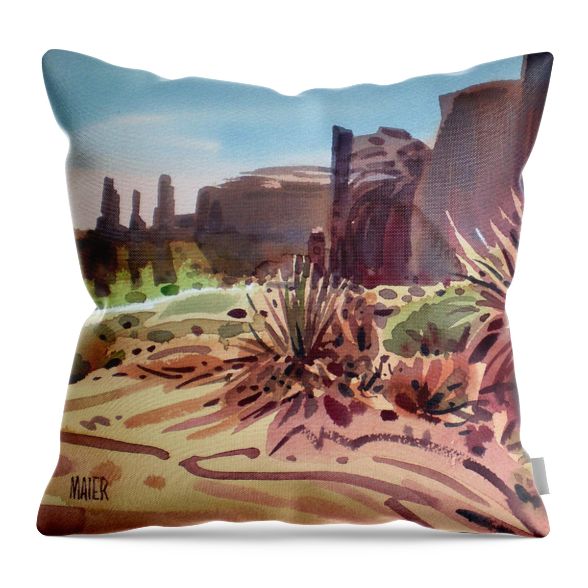 Monument Valley Throw Pillow featuring the painting Across Monument Valley by Donald Maier