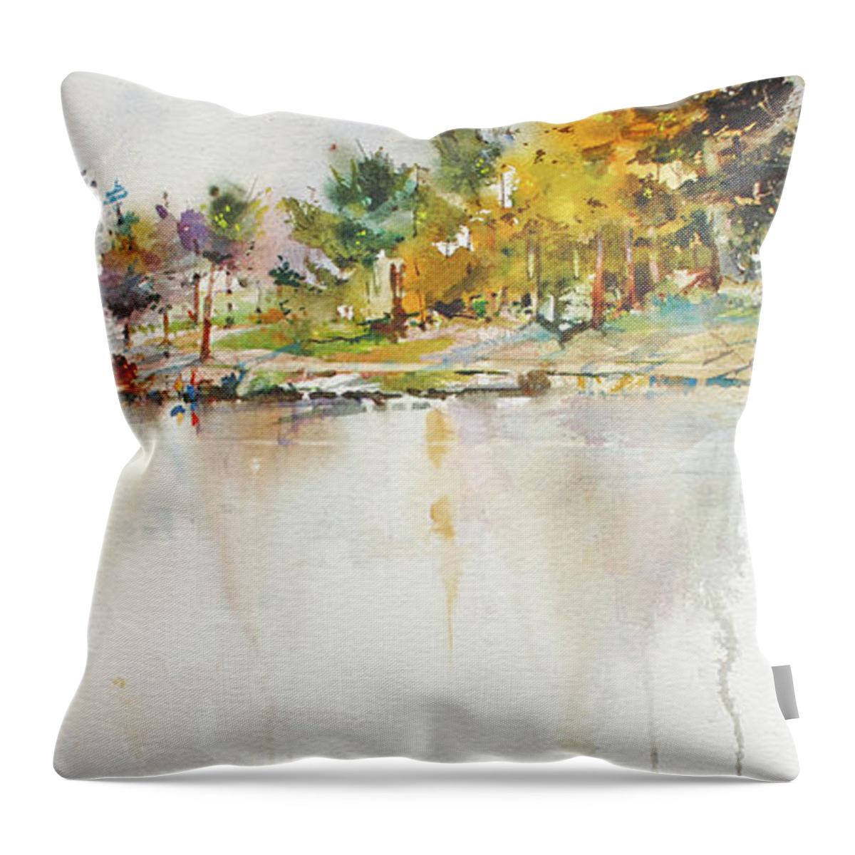 New England Scenes Throw Pillow featuring the painting Across the Pond by P Anthony Visco