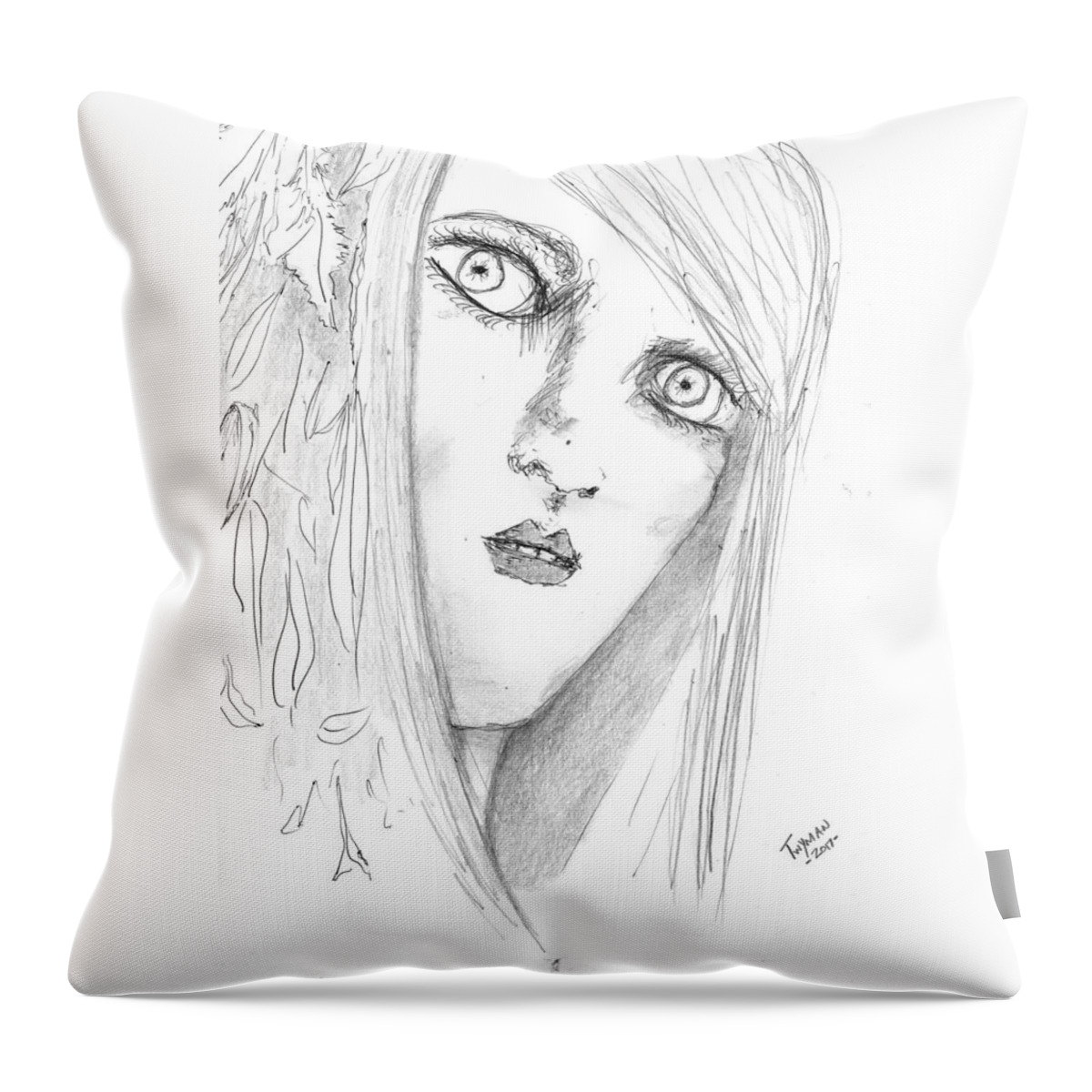 Drawing Throw Pillow featuring the drawing Adal by Dan Twyman