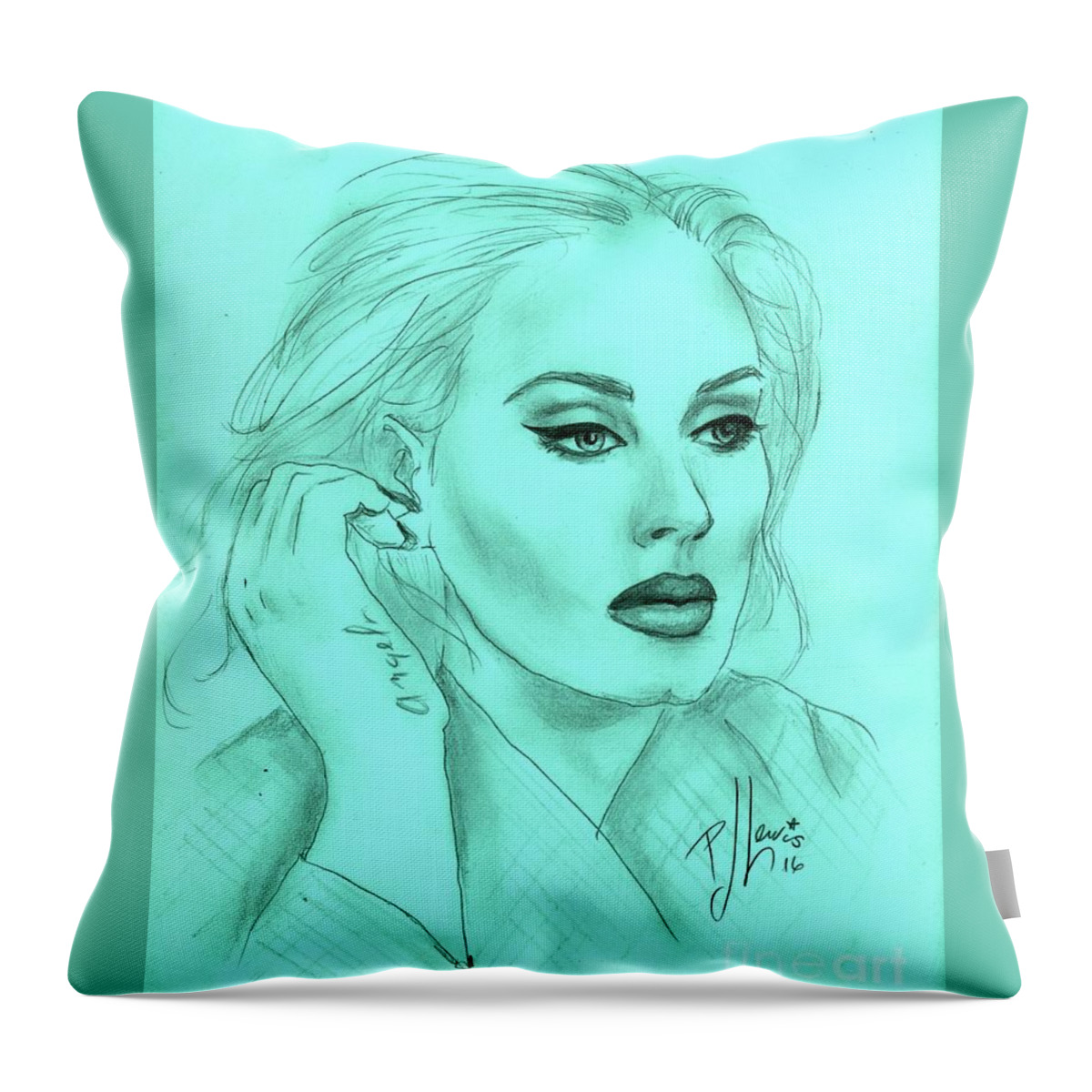 Adele Throw Pillow featuring the drawing Adele by PJ Lewis