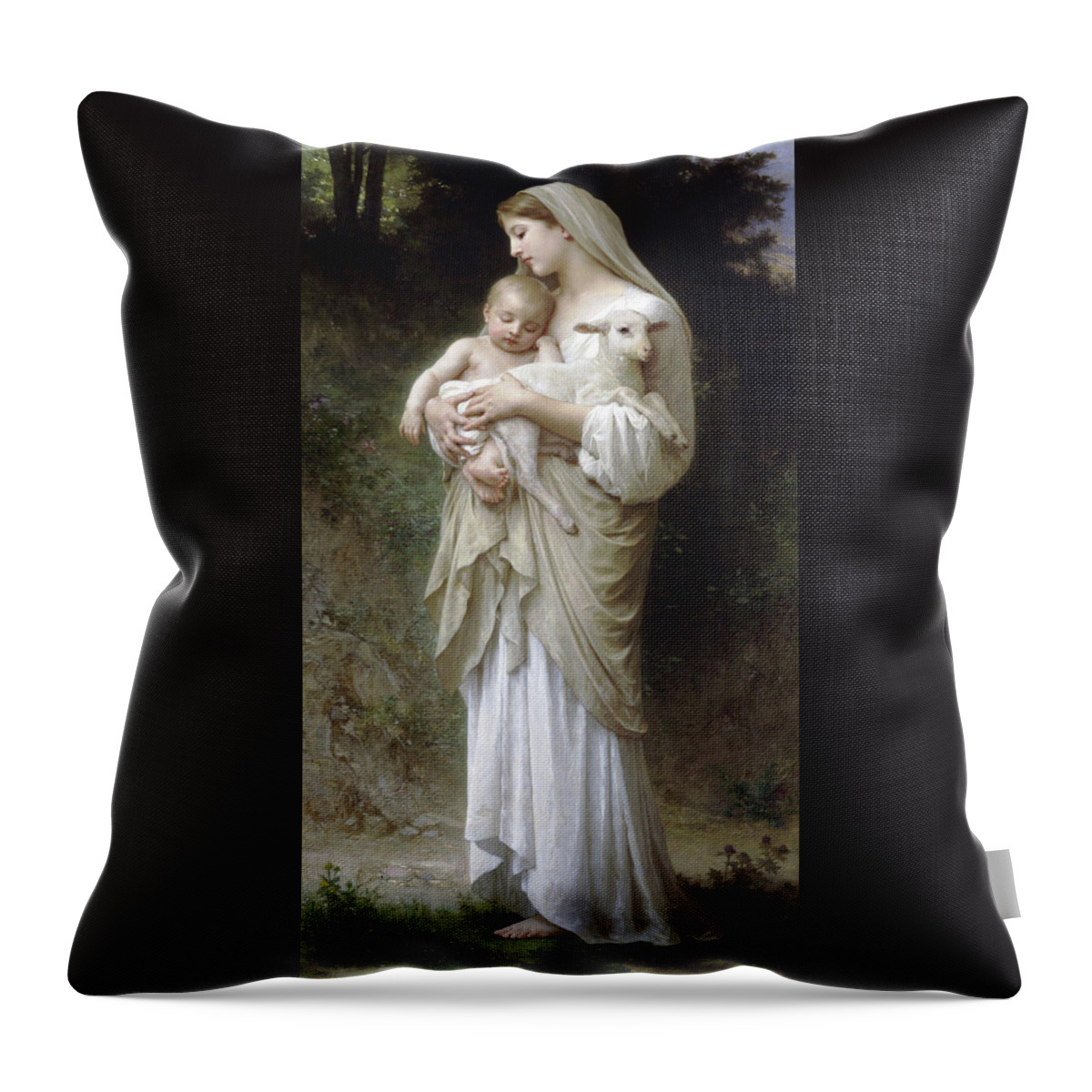 L'innocence Throw Pillow featuring the painting Adolphe Bouguereau by MotionAge Designs