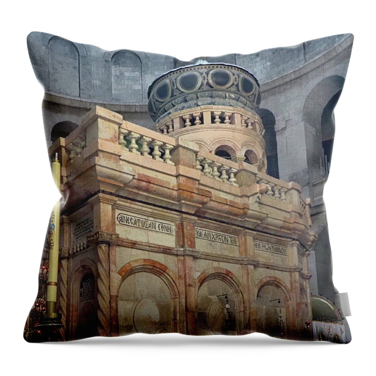 Aedicule Throw Pillow featuring the photograph Aedicule of the Holy Sepulchre by C H Apperson