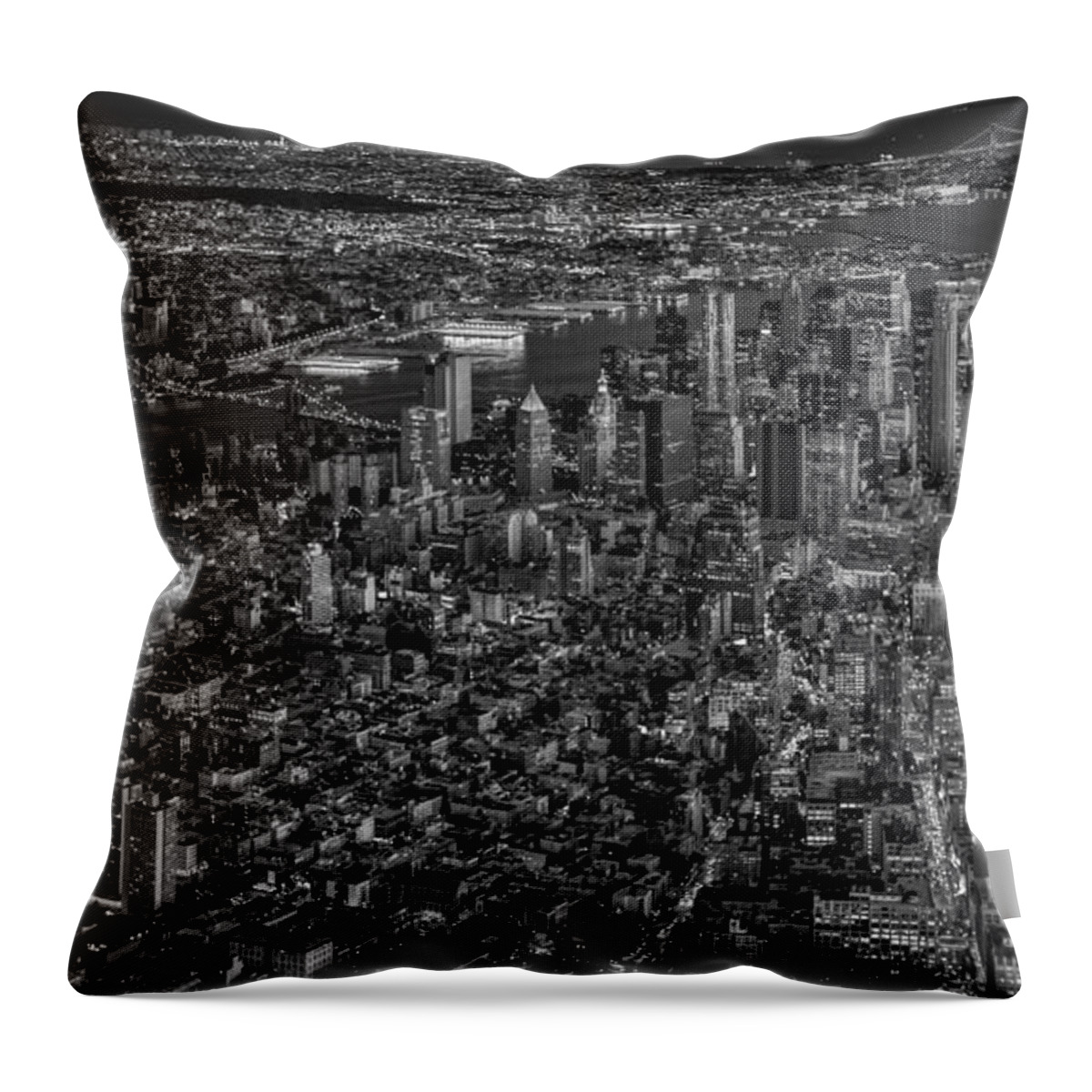 Aerial View Throw Pillow featuring the photograph Aerial New York City Sunset BW BW by Susan Candelario