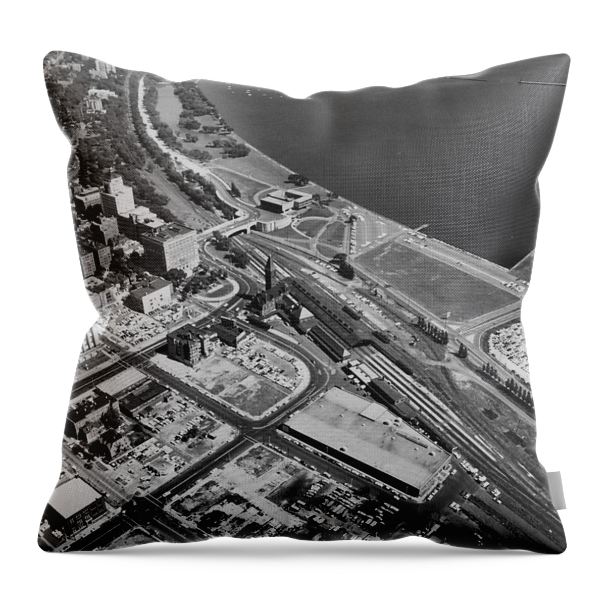 Milwaukee Throw Pillow featuring the photograph Aerial Shot of Milwaukee - 1961 by Chicago and North Western Historical Society