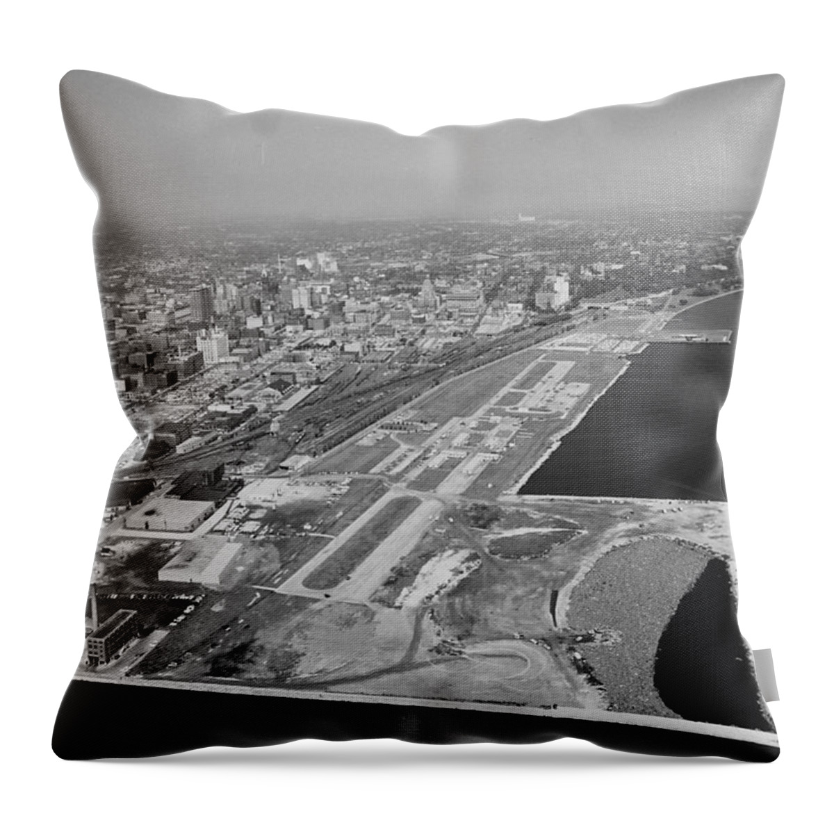 Milwaukee Throw Pillow featuring the photograph Aerial Shot of Milwaukee Wisconsin Shoreline - 1961 by Chicago and North Western Historical Society