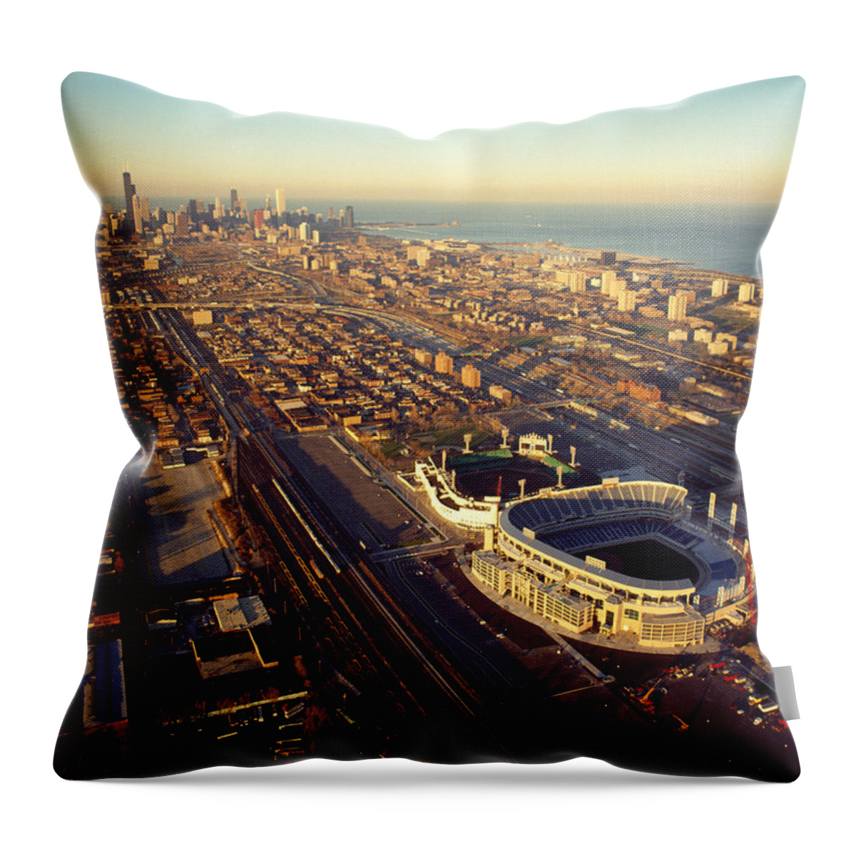 Photography Throw Pillow featuring the photograph Aerial View Of A City, Old Comiskey by Panoramic Images