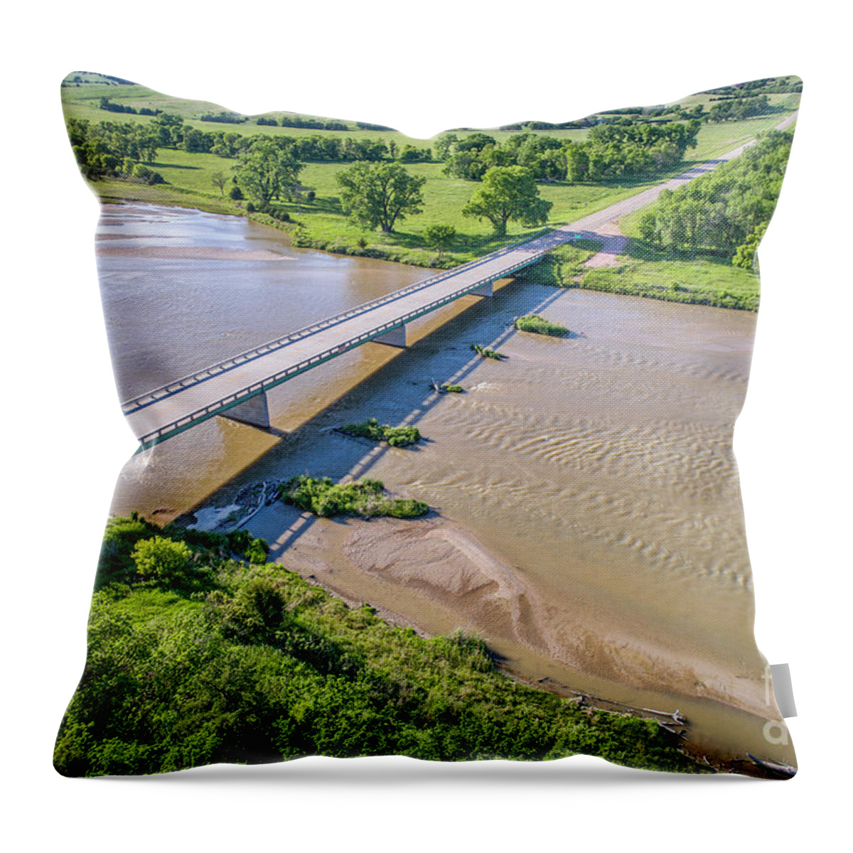 Nebraska Throw Pillow featuring the photograph aerial view of Niobrara River in Nebraska Sand Hills by Marek Uliasz