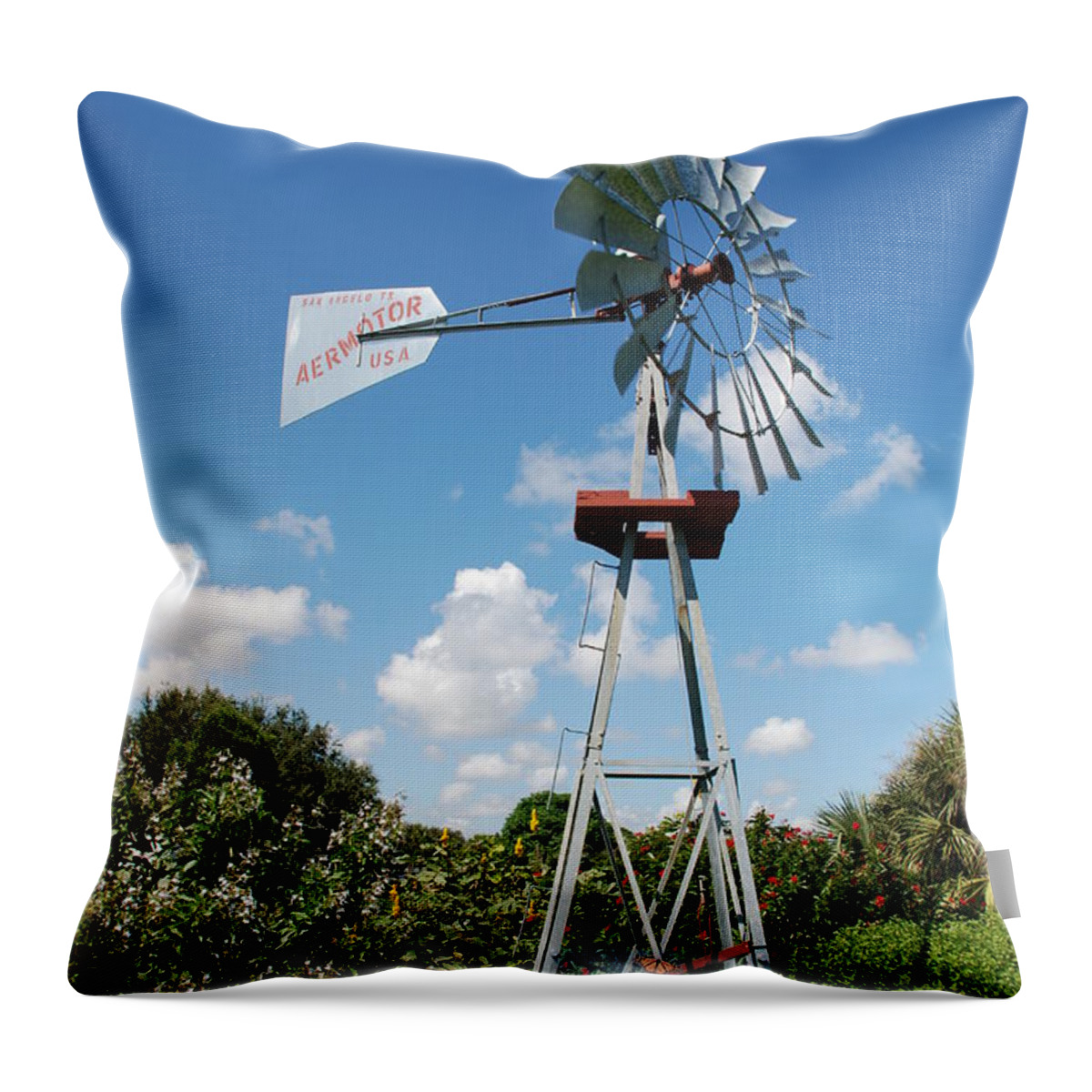 Blue Throw Pillow featuring the photograph Aeromotor Windmill by Rob Hans