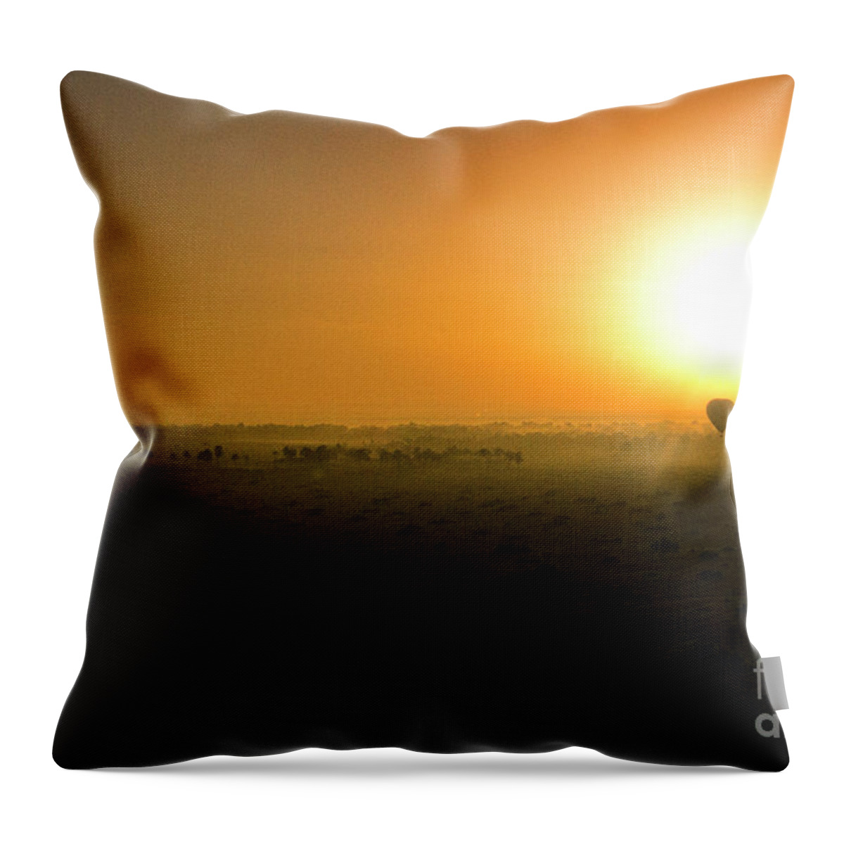 Masai Mara Throw Pillow featuring the photograph African Balloon Sunrise by Karen Lewis