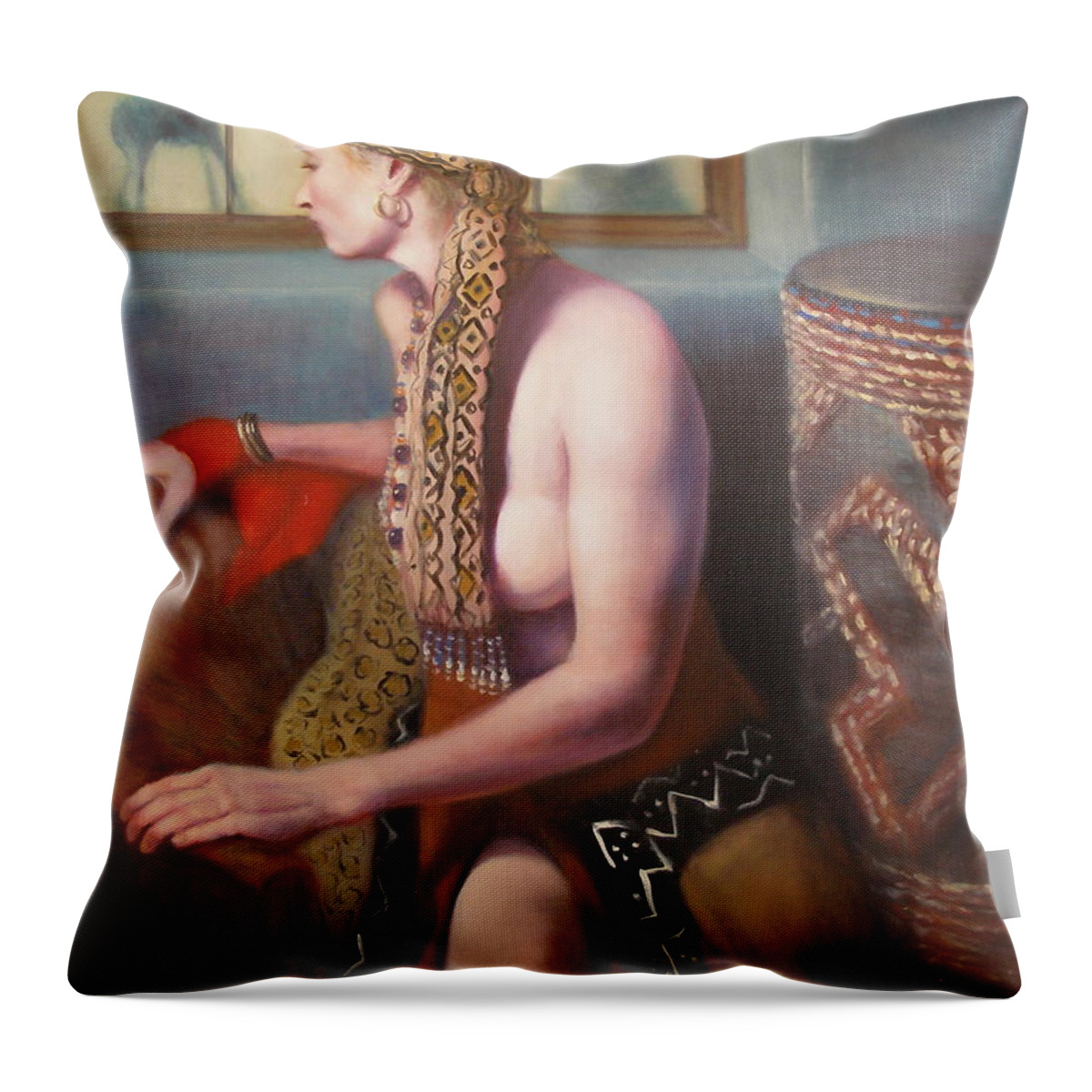 Realism Throw Pillow featuring the painting African Drum 1 by Donelli DiMaria