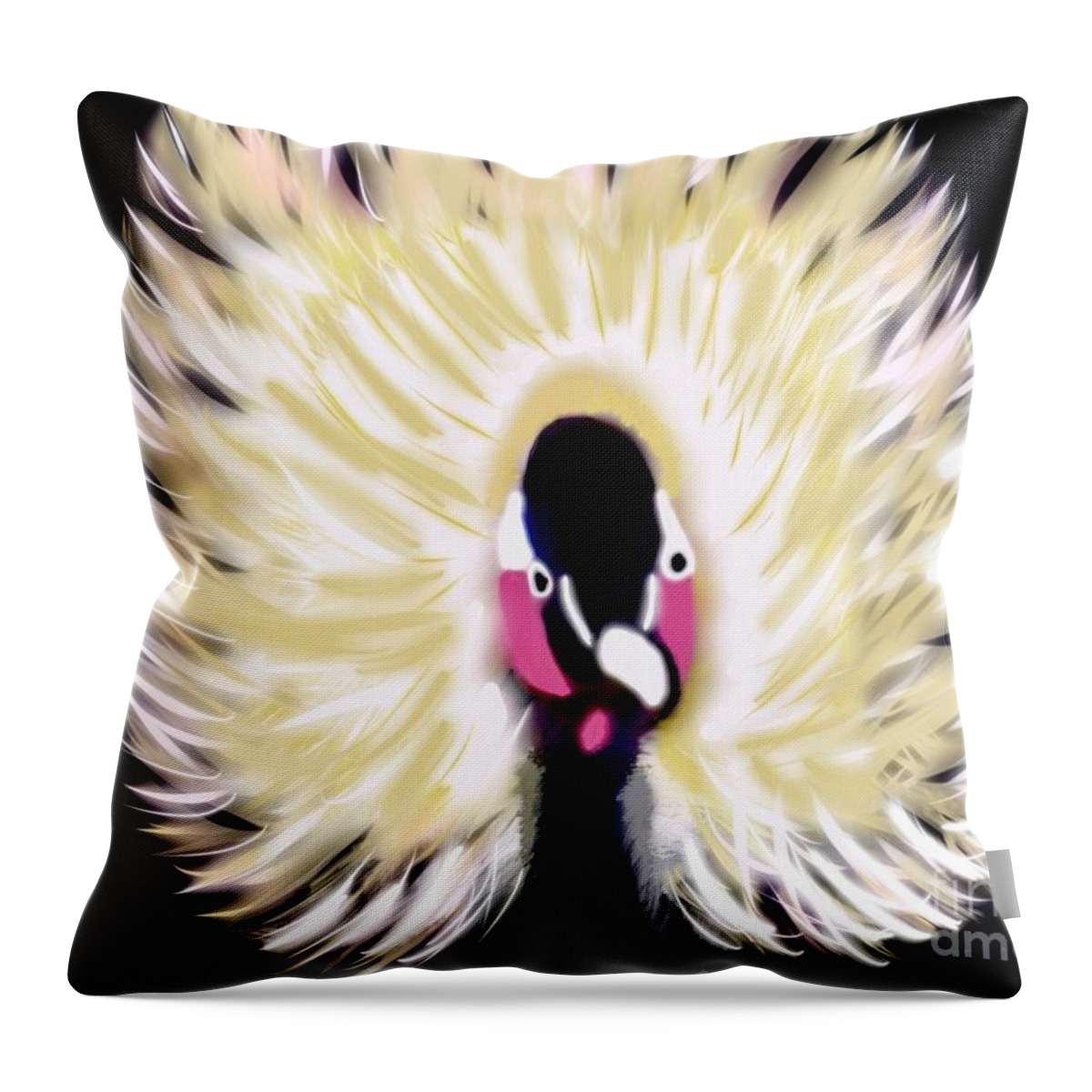 African Grey Crowned Crane Throw Pillow featuring the drawing African Grey Crowned Crane by Susan Garren