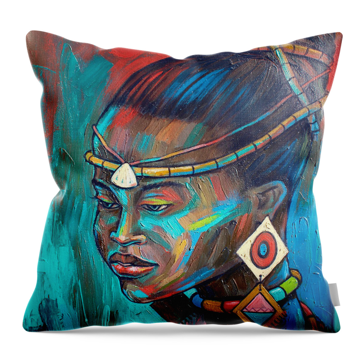 Africa Throw Pillow featuring the painting African Princess by Amakai