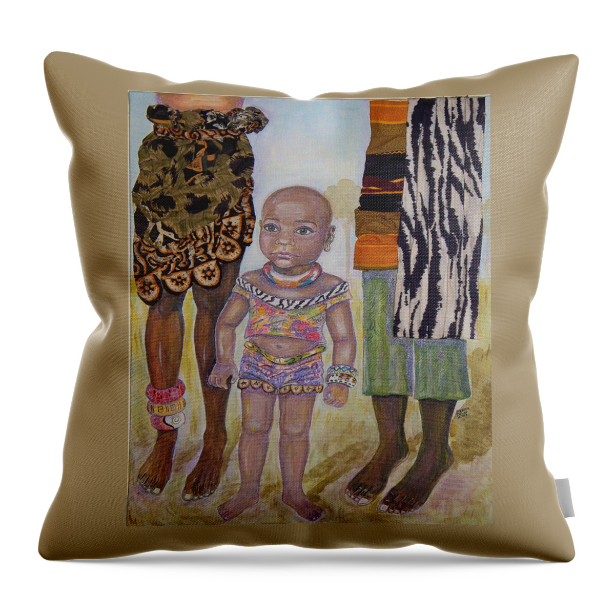 Child Throw Pillow featuring the painting Afrik Girl by Brenda Dulan Moore