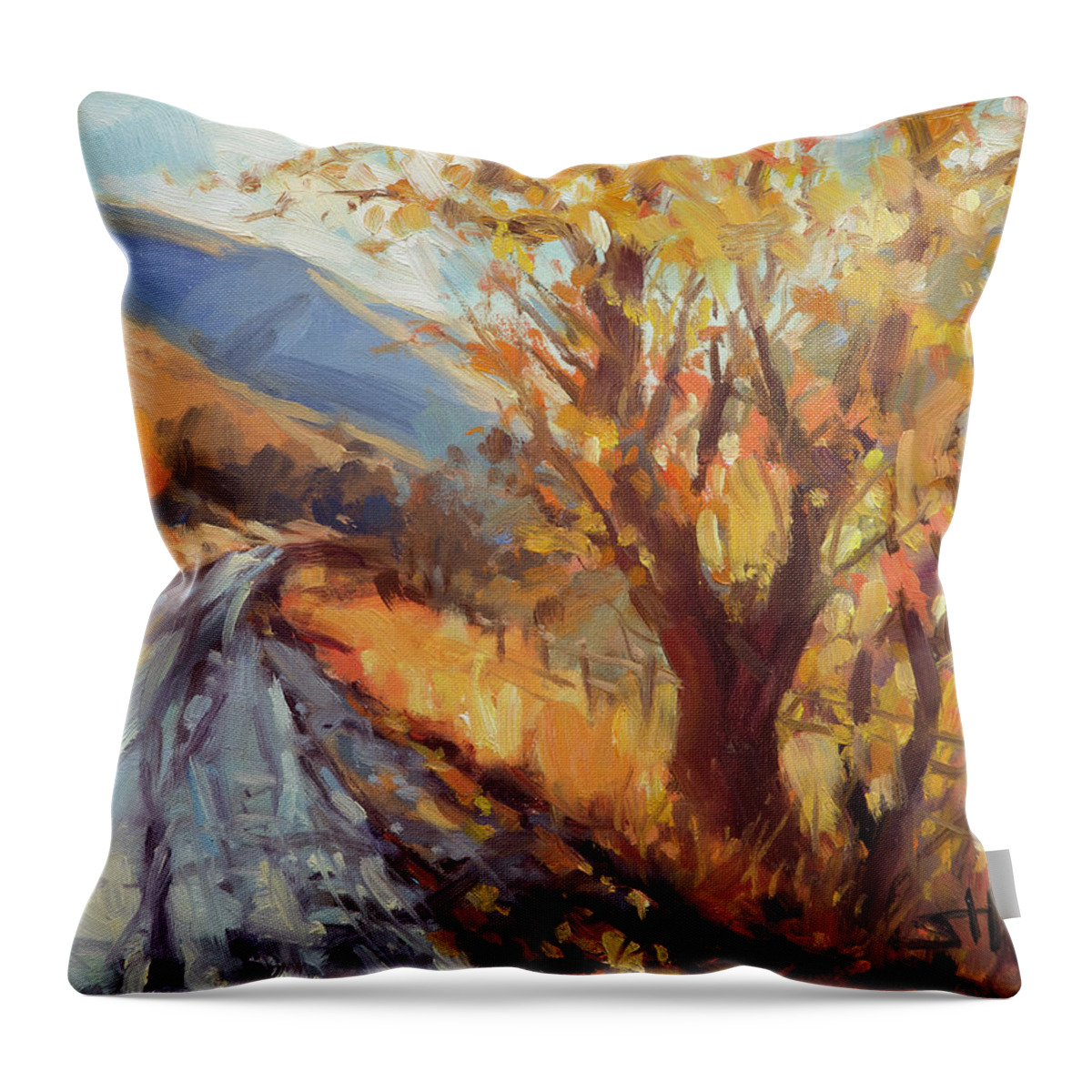 Country Throw Pillow featuring the painting After an Autumn Rain by Steve Henderson