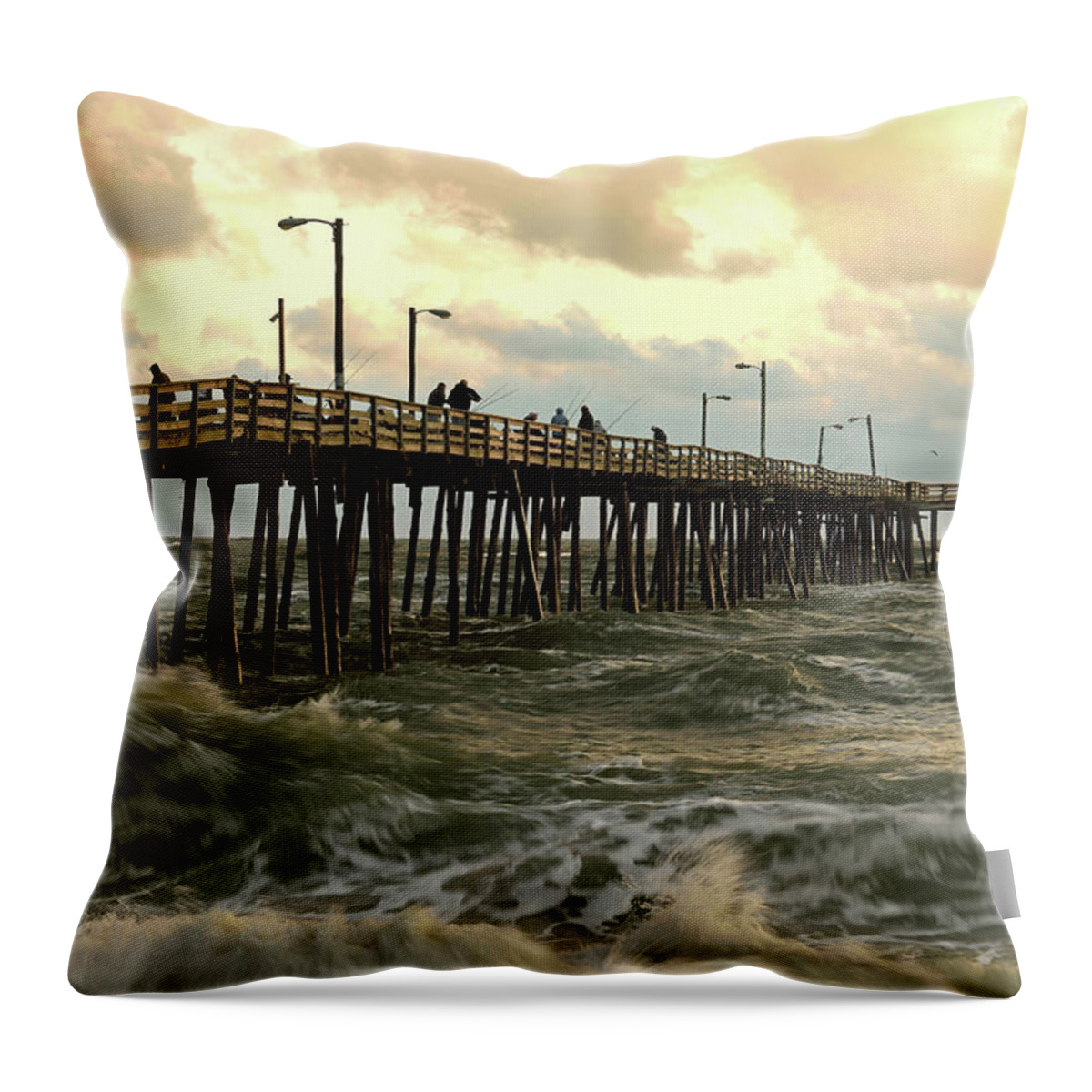 Nags Head Fishing Pier Throw Pillow featuring the photograph After The Storm by Jamie Pattison