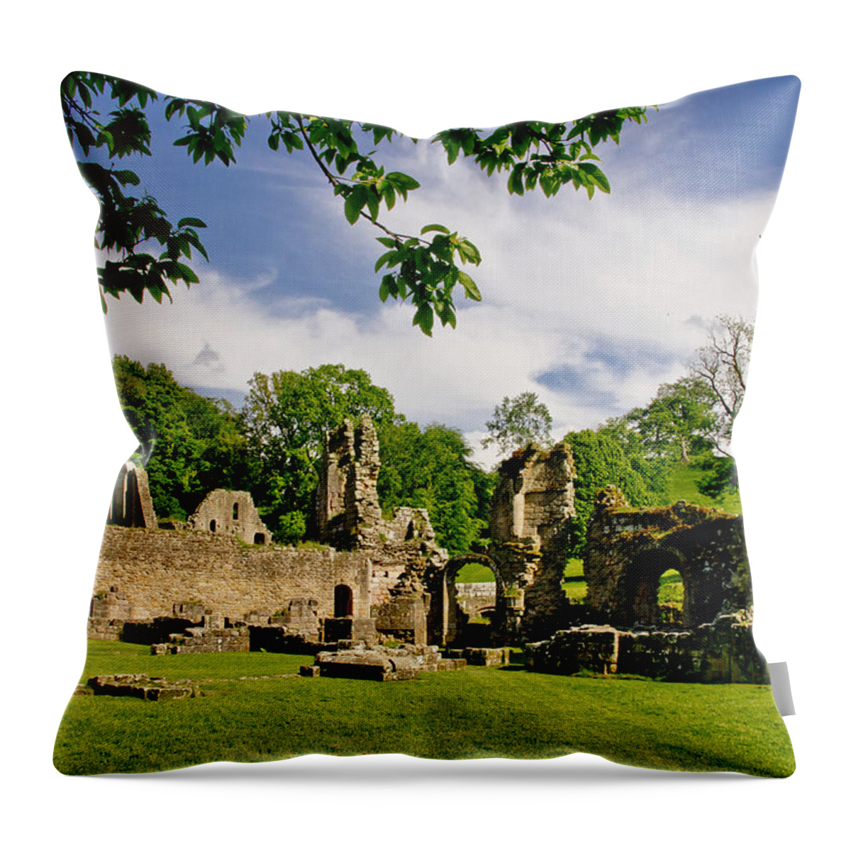 Fountains Abbey Throw Pillow featuring the photograph Afternoon in the Fountains Abbey. by Elena Perelman