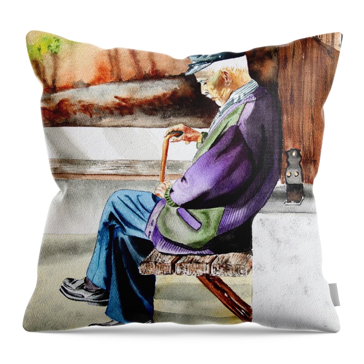 Greece Throw Pillow featuring the painting Afternoon Nap by Maria Barry