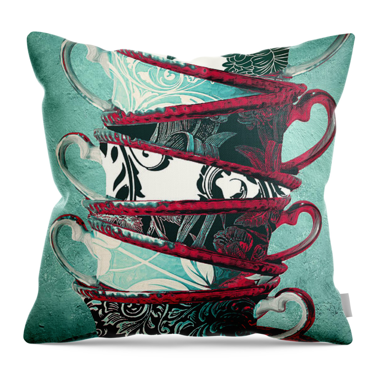 Tea Throw Pillow featuring the painting Afternoon Tea Aqua by Mindy Sommers