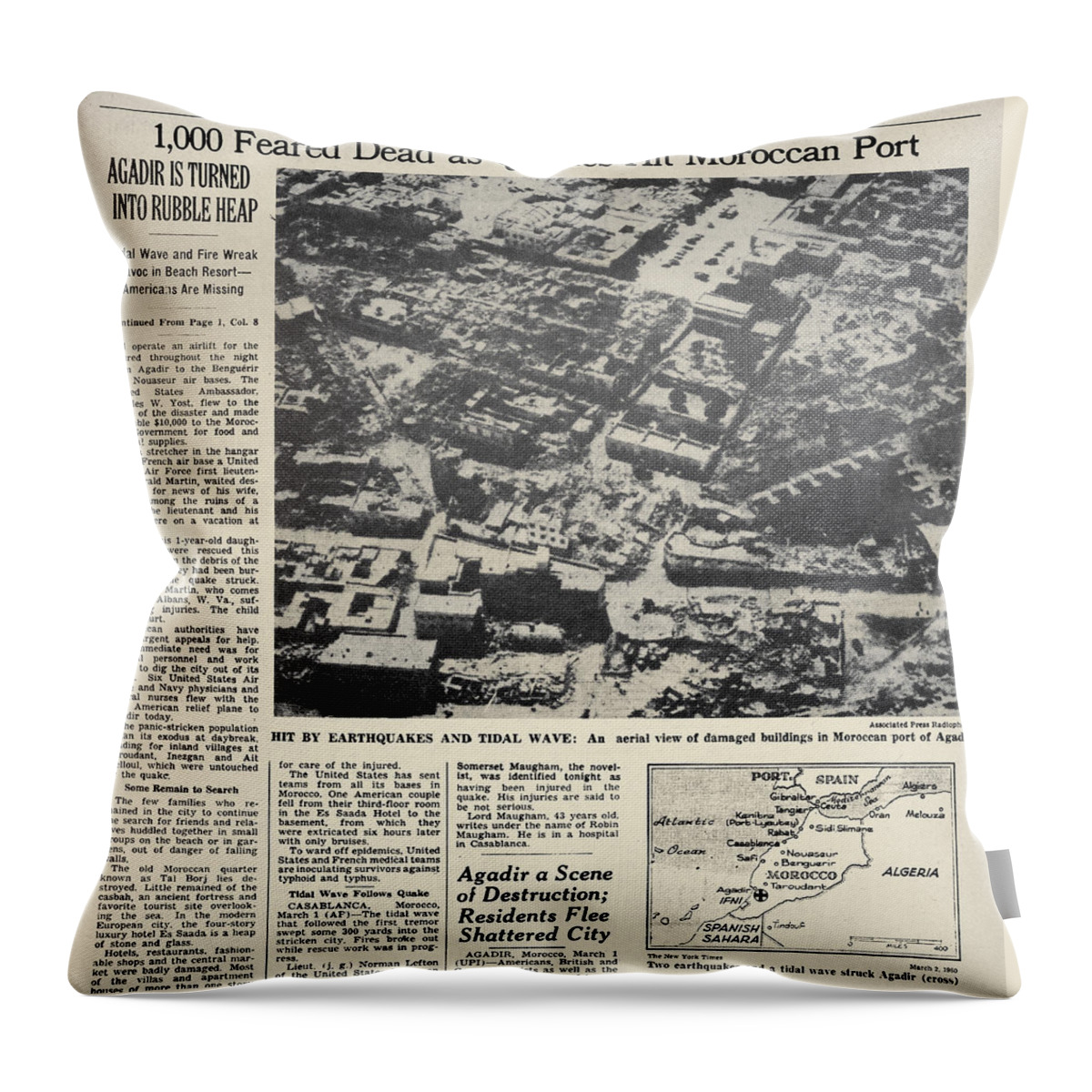 1960 Throw Pillow featuring the photograph Agadir Earthquake, 1960 by Granger