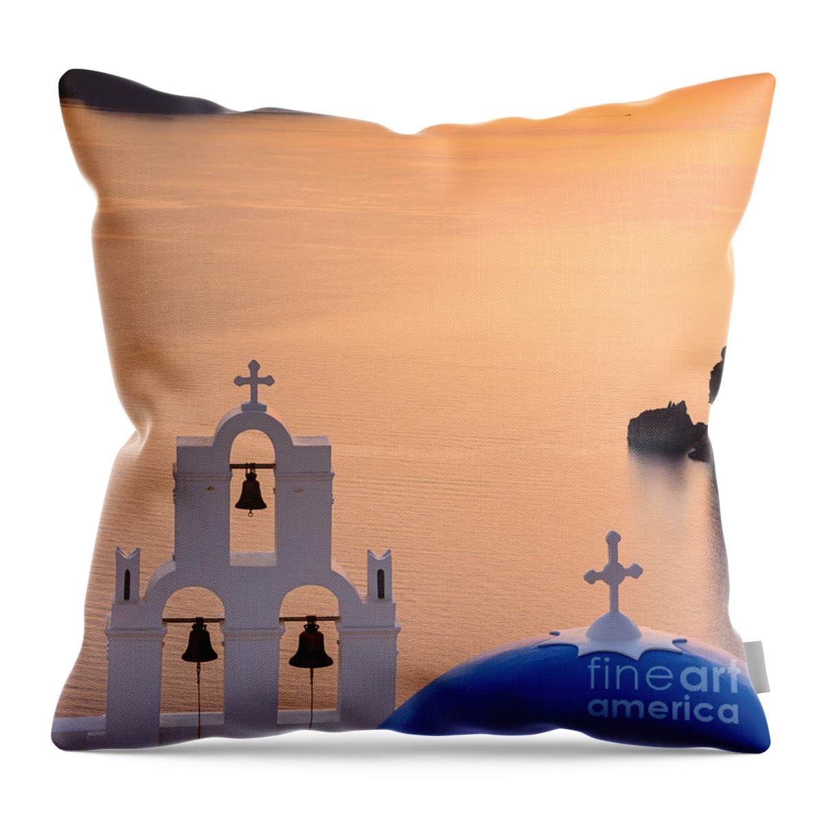 Aegean Throw Pillow featuring the photograph Aghioi Theodoroi Church at Firostefani by Henk Meijer Photography