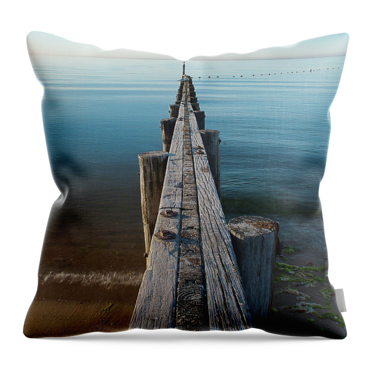 Connecticut Throw Pillow featuring the photograph Aging Jetty in the Sound - New England Coast by JG Coleman