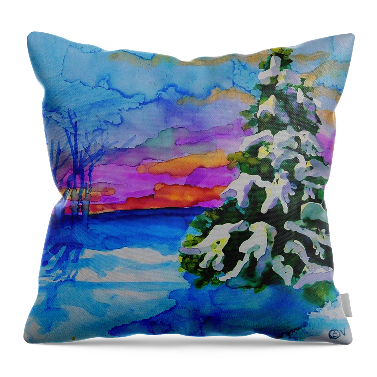 Alcohol Ink Throw Pillow featuring the painting Winter Beauty - A 208 by Catherine Van Der Woerd