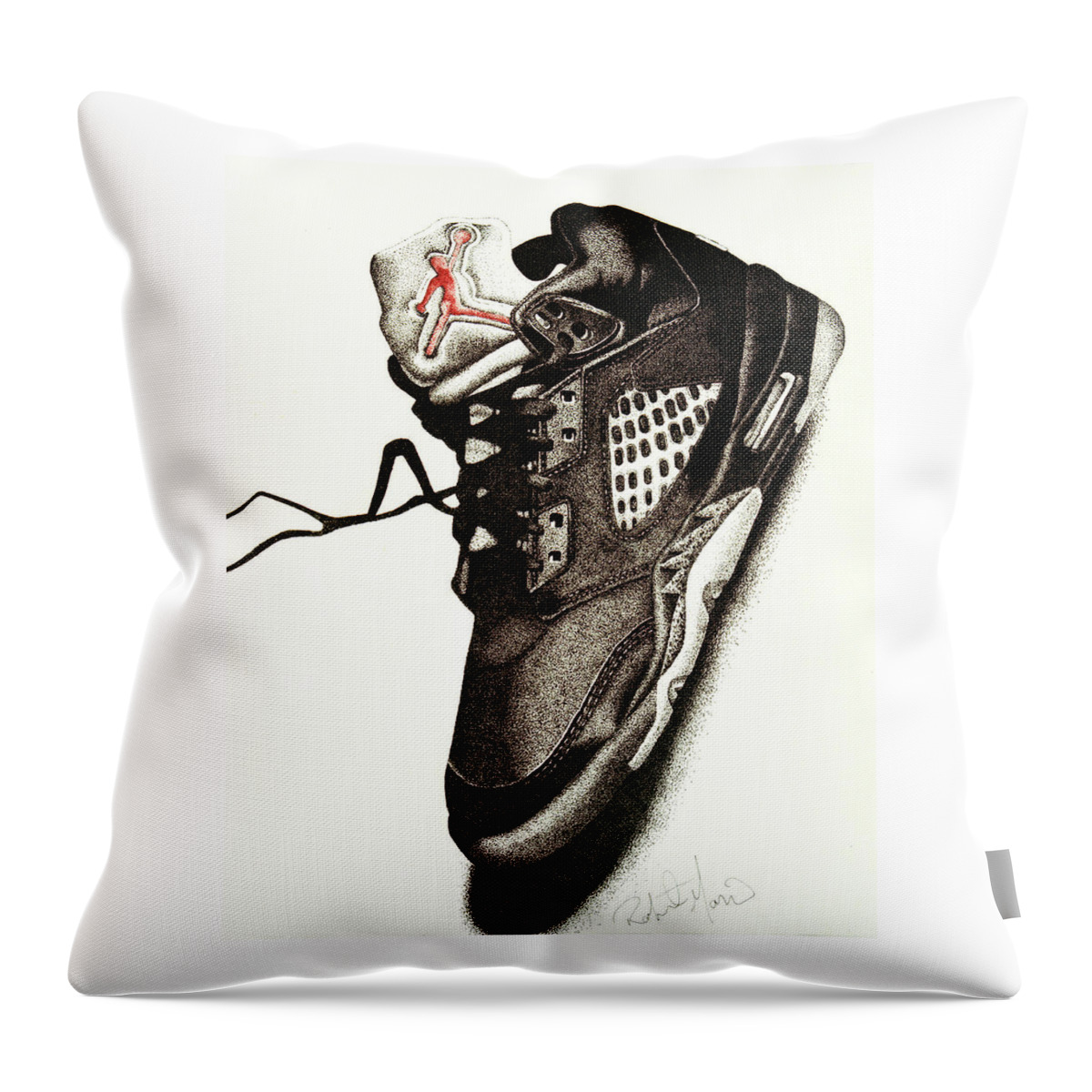 Shoes Throw Pillow featuring the drawing Air Jordan by Robert Morin