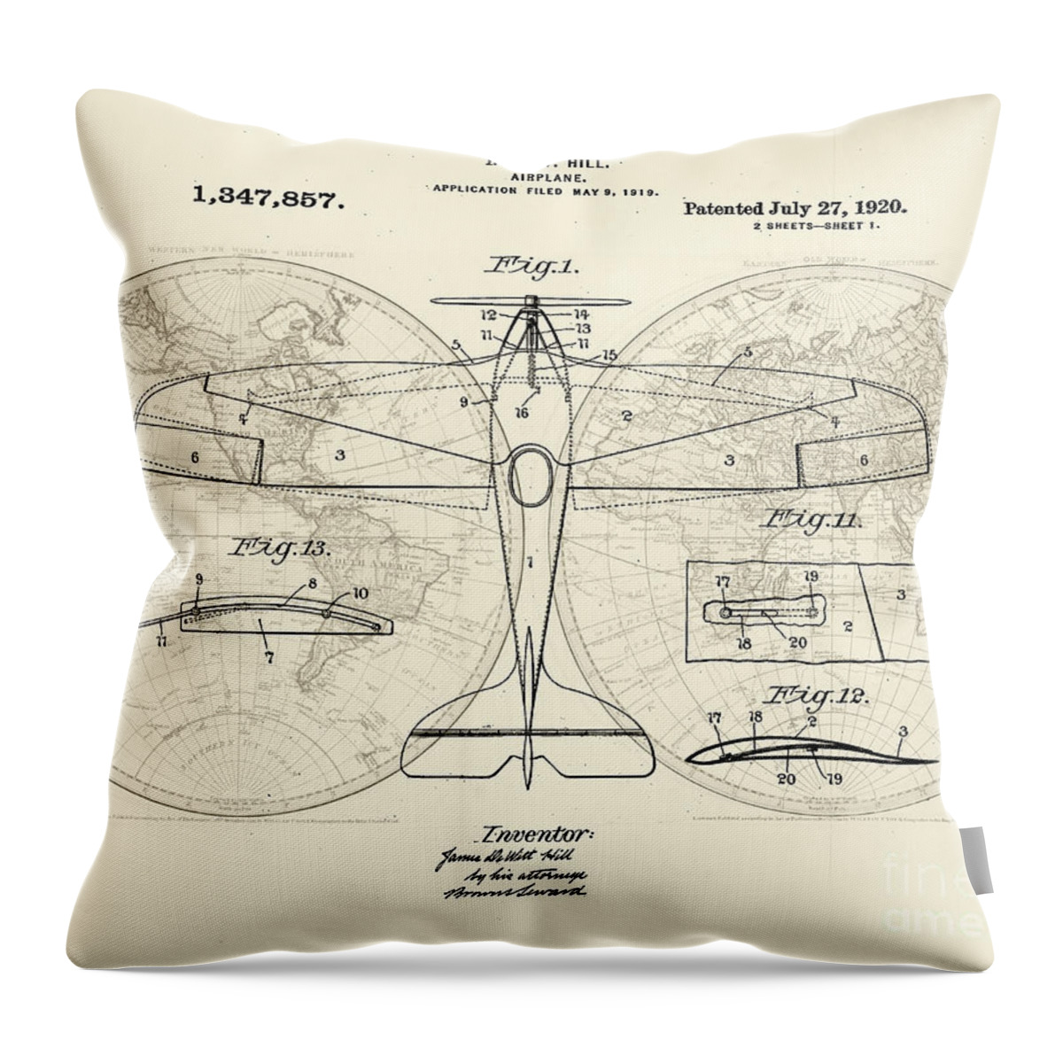 Airplane Throw Pillow featuring the drawing Airplane patent collage by Delphimages Photo Creations
