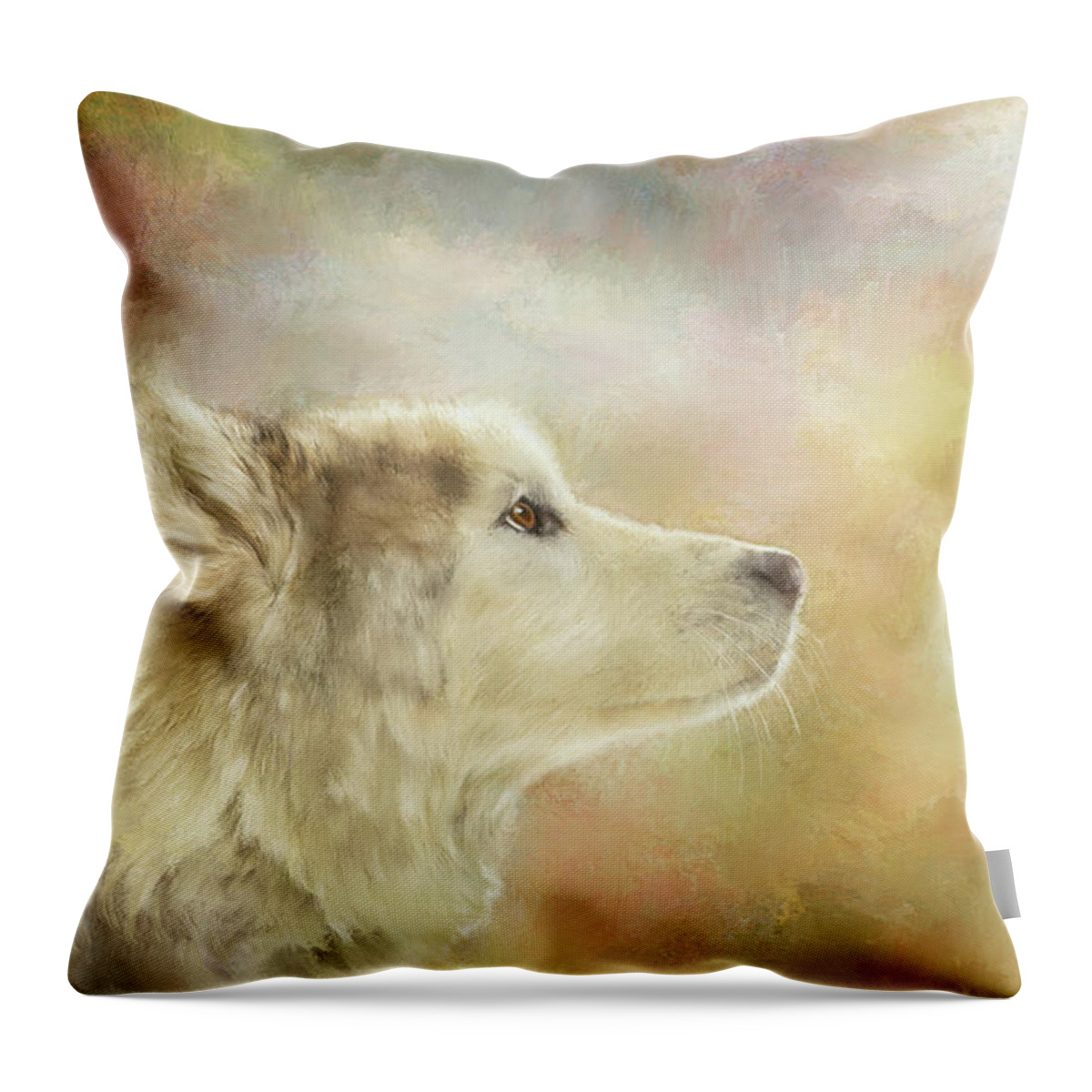 Malamute Throw Pillow featuring the mixed media Akira, the Alaskan Malamute by Colleen Taylor