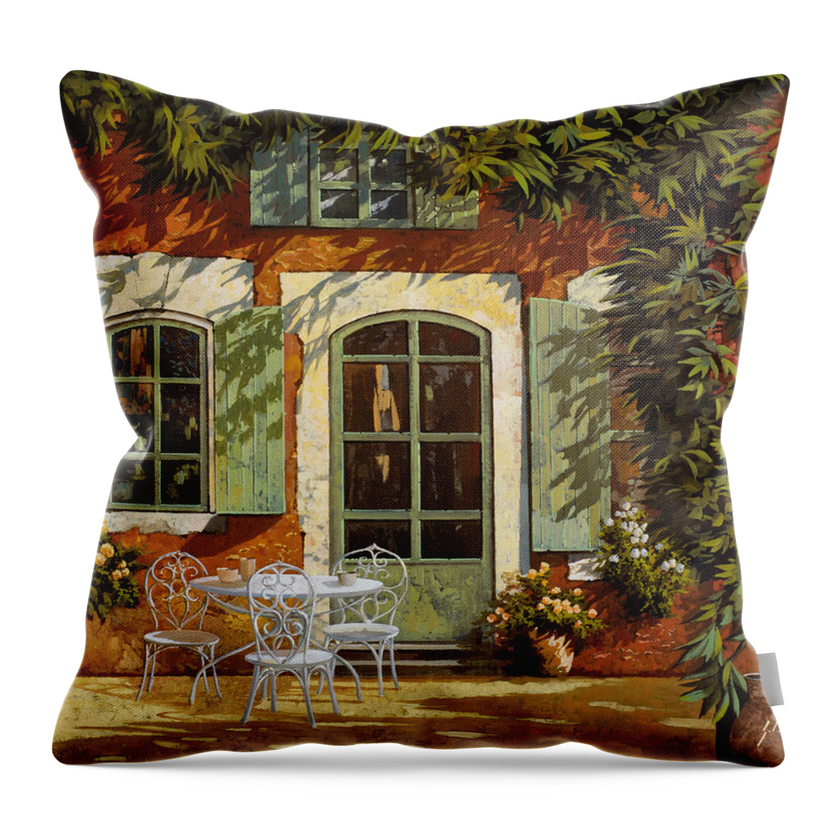 Landscape Throw Pillow featuring the painting Al Fresco In Cortile by Guido Borelli