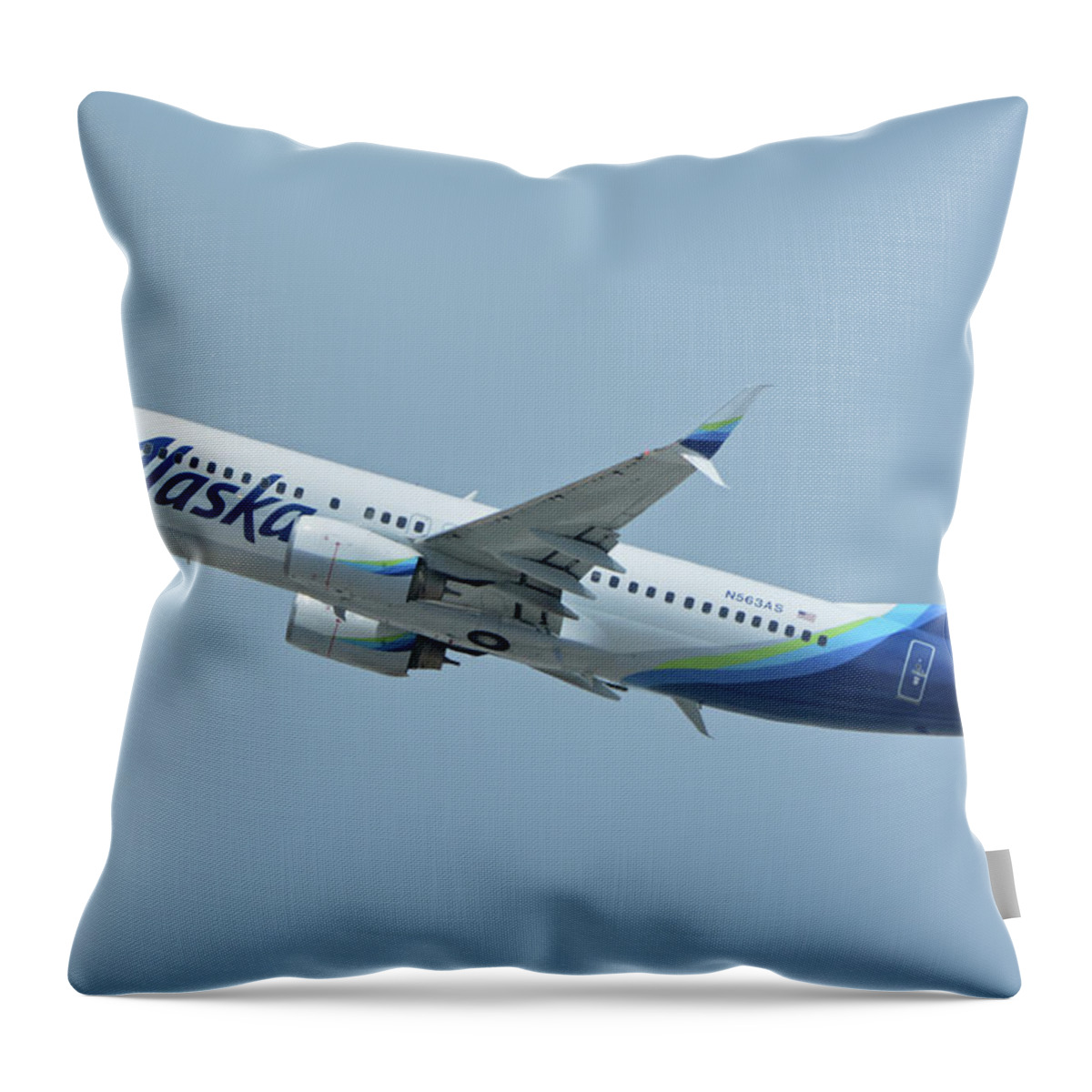 Airplane Throw Pillow featuring the photograph Alaska Boeing 737-890 N563AS Los Angeles International Airport May 3 2016 by Brian Lockett