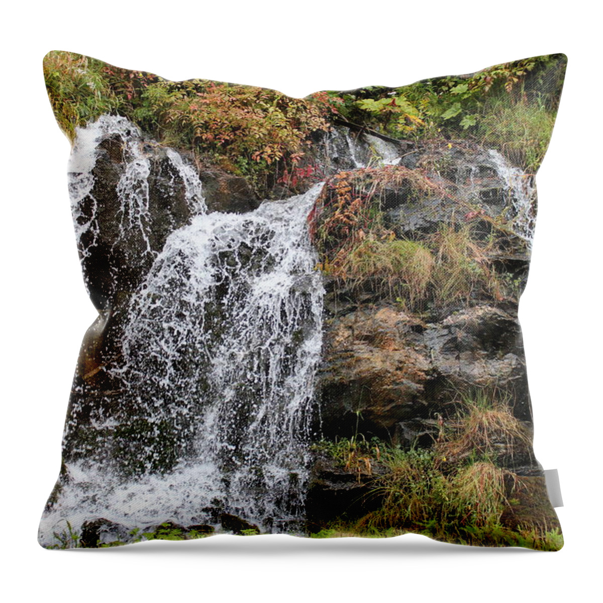 Waterfall Throw Pillow featuring the photograph Alaska Waterfall by Trent Mallett