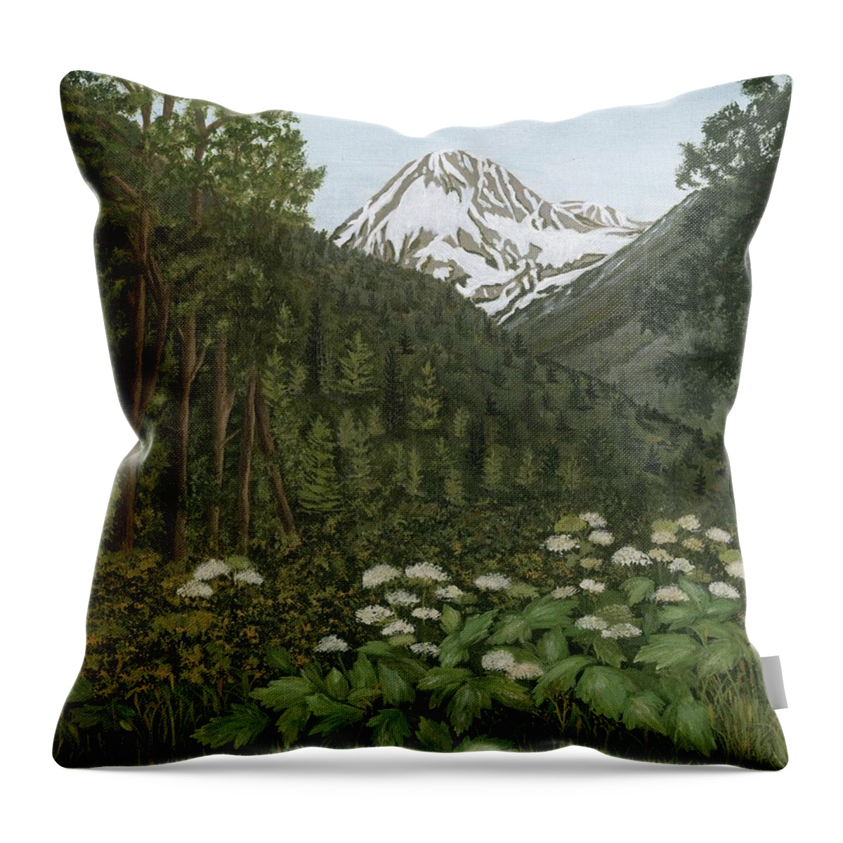 Alaska Throw Pillow featuring the painting Alaskan Mountains by Lucinda VanVleck