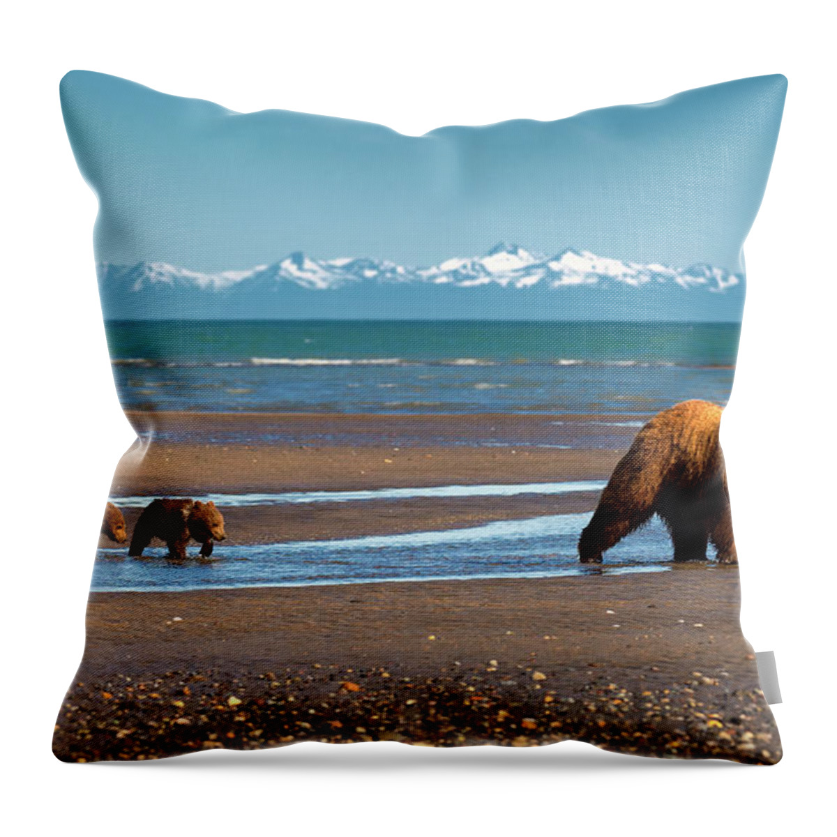Alaskan Brown Bears Throw Pillow featuring the photograph Alaska Treasure by Aaron Whittemore