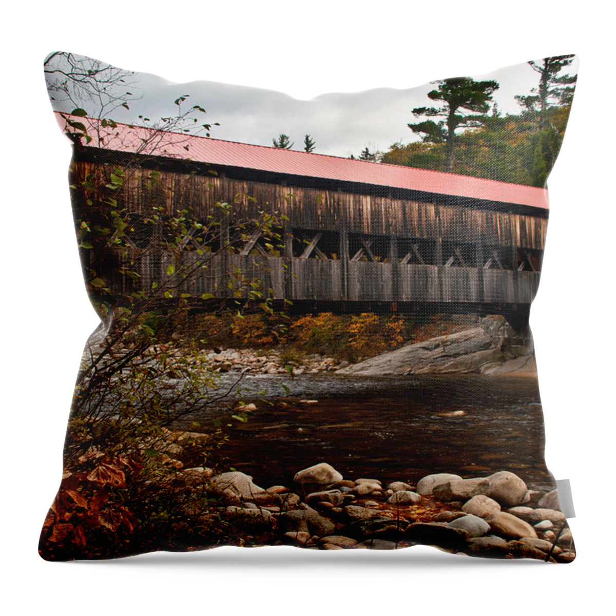 Albany Throw Pillow featuring the photograph Albany Covered Bridge by Nancy De Flon